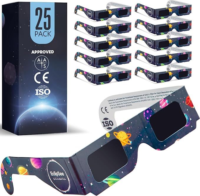 Solar Eclipse Glasses (25 Pack) CE and ISO Certified, Safe Shades for Direct Sun Viewing 2024 App... | Amazon (US)