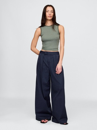 High Rise Twill Pleated Wide-Leg Khakis | Gap (US)