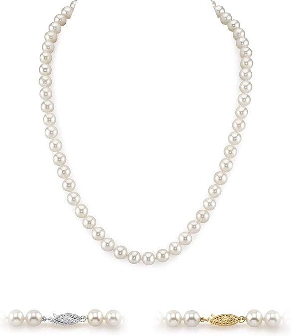 White Freshwater Cultured Pearl Necklace for Women in 18 Inch Length with 14K Gold and AAA Qualit... | Amazon (US)