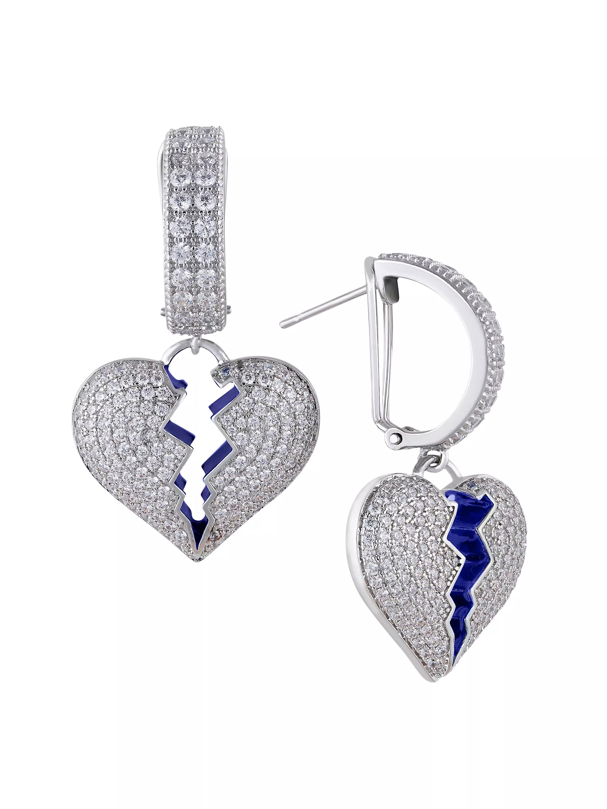 18K White Gold-Plated & Cubic Zirconia Mismatched Broken Heart & Cross Drop Earrings | Saks Fifth Avenue