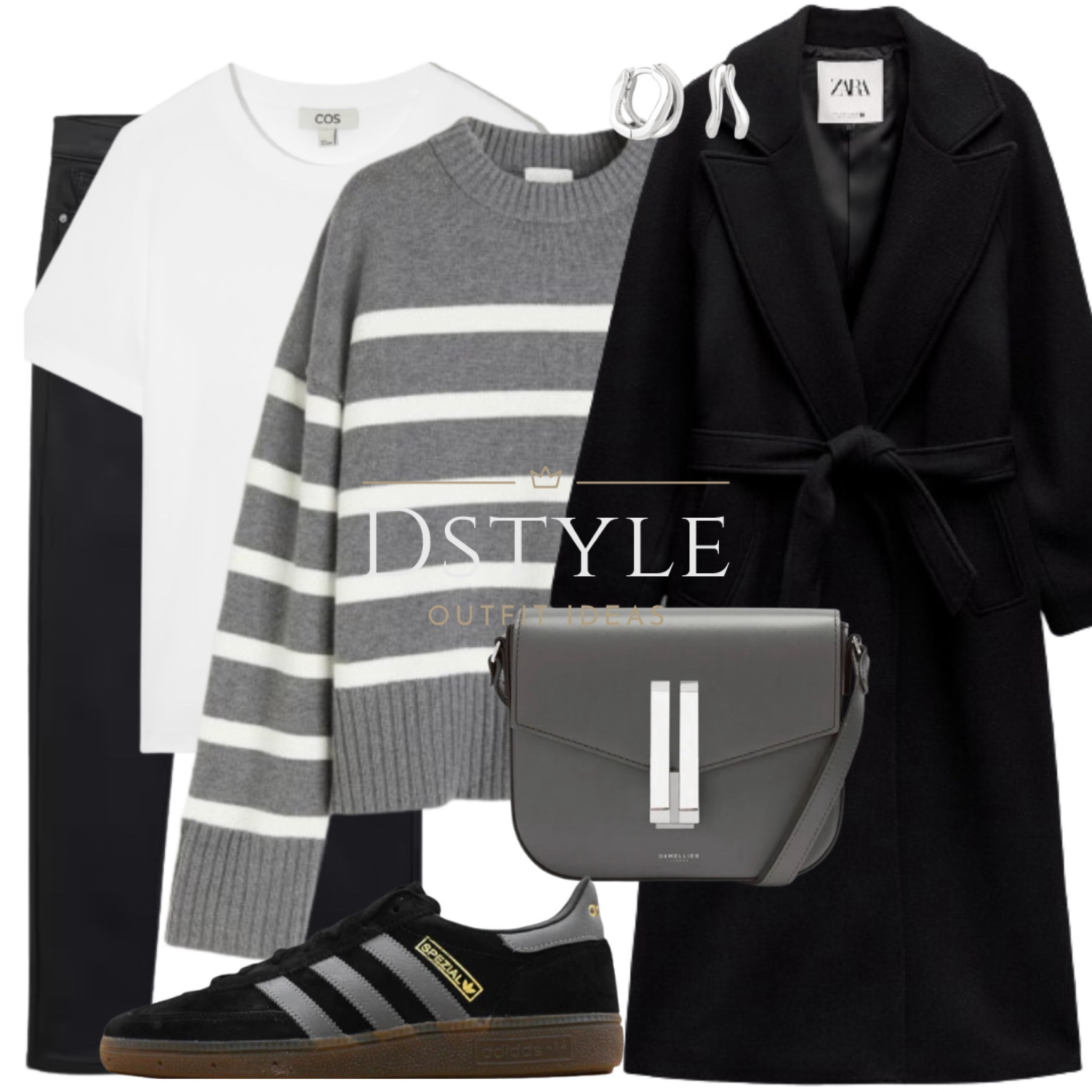 Elevating the basics: A crisp white tee, paired with a dark grey striped sweater, sleek black skinny push-up jeans, topped off with a stylish black belted coat and matching Adidas Spezial for that perfect finish. #CasualChic #OOTD

#LTKstyletip #LTKshoecrush #LTKfindsunder50