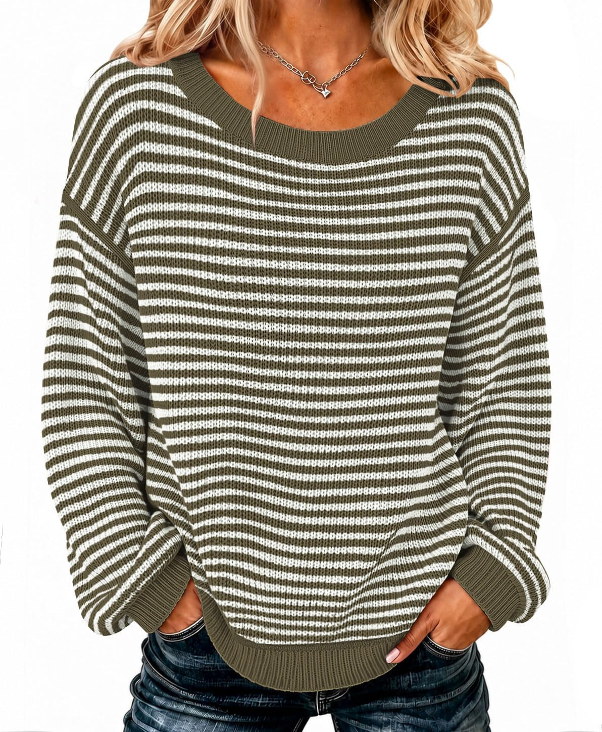 Soesdemo Womens Oversized Sweater Fall Striped Cute Pullover Sweaters | Amazon (US)