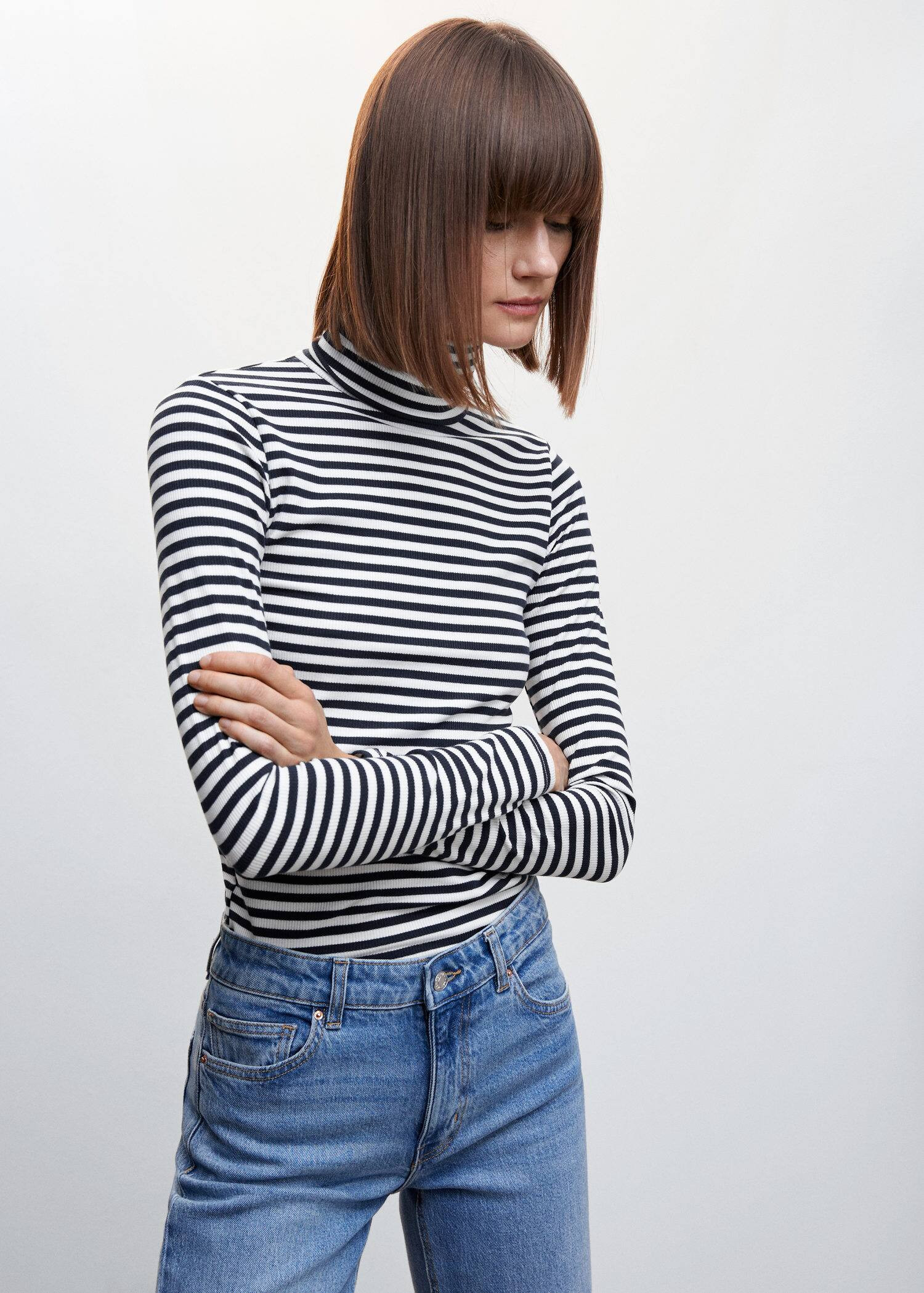 Ribbed high neck t-shirt -  Women | Mango USA | MANGO (US)