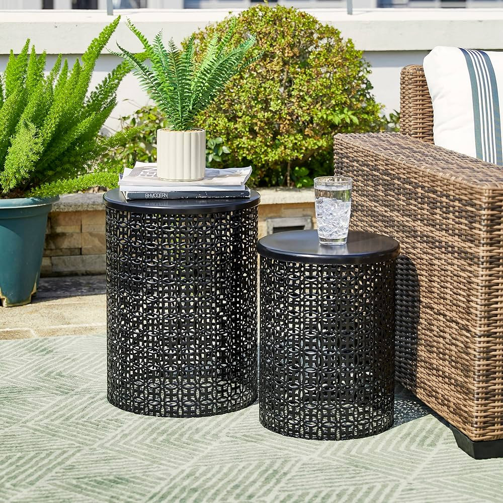 glitzhome Outdoor Side Table Set of 2, Decorative Garden Stool for Indoor Outdoor Heavy Duty Meta... | Amazon (US)