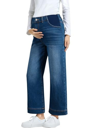 BLENCOT Women's Maternity Jeans High Waisted Wide Leg Stretchy Pregnancy Denim Pants Clothes Whit... | Amazon (US)