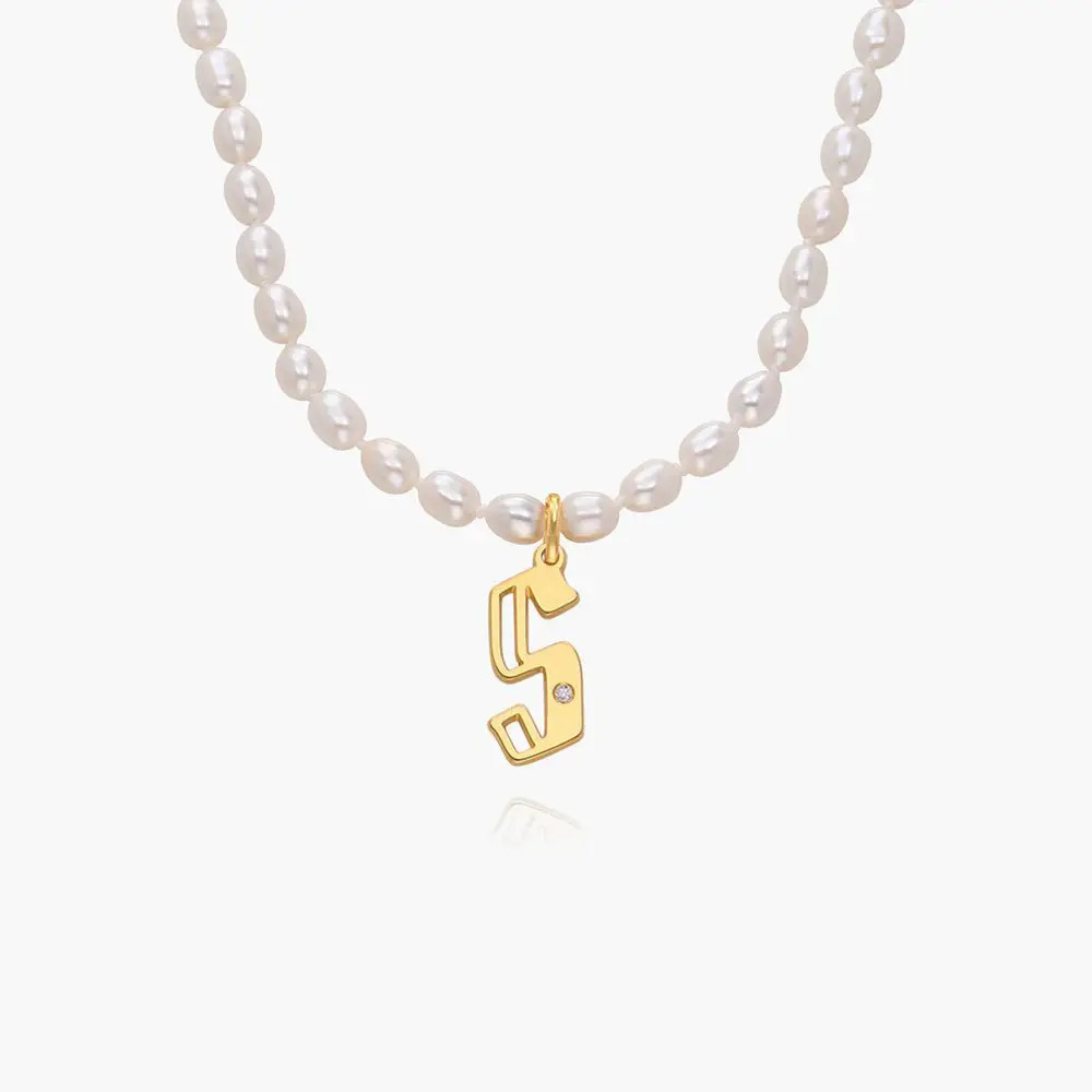 Billie Initial Pearls Necklace With Diamonds - Gold Vermeil | Oak & Luna (US)