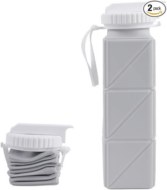 2 Pack Collapsible Water Bottles, 20oz Foldable Silicone Travel Bottles, Lightweight Leakproof BP... | Amazon (US)