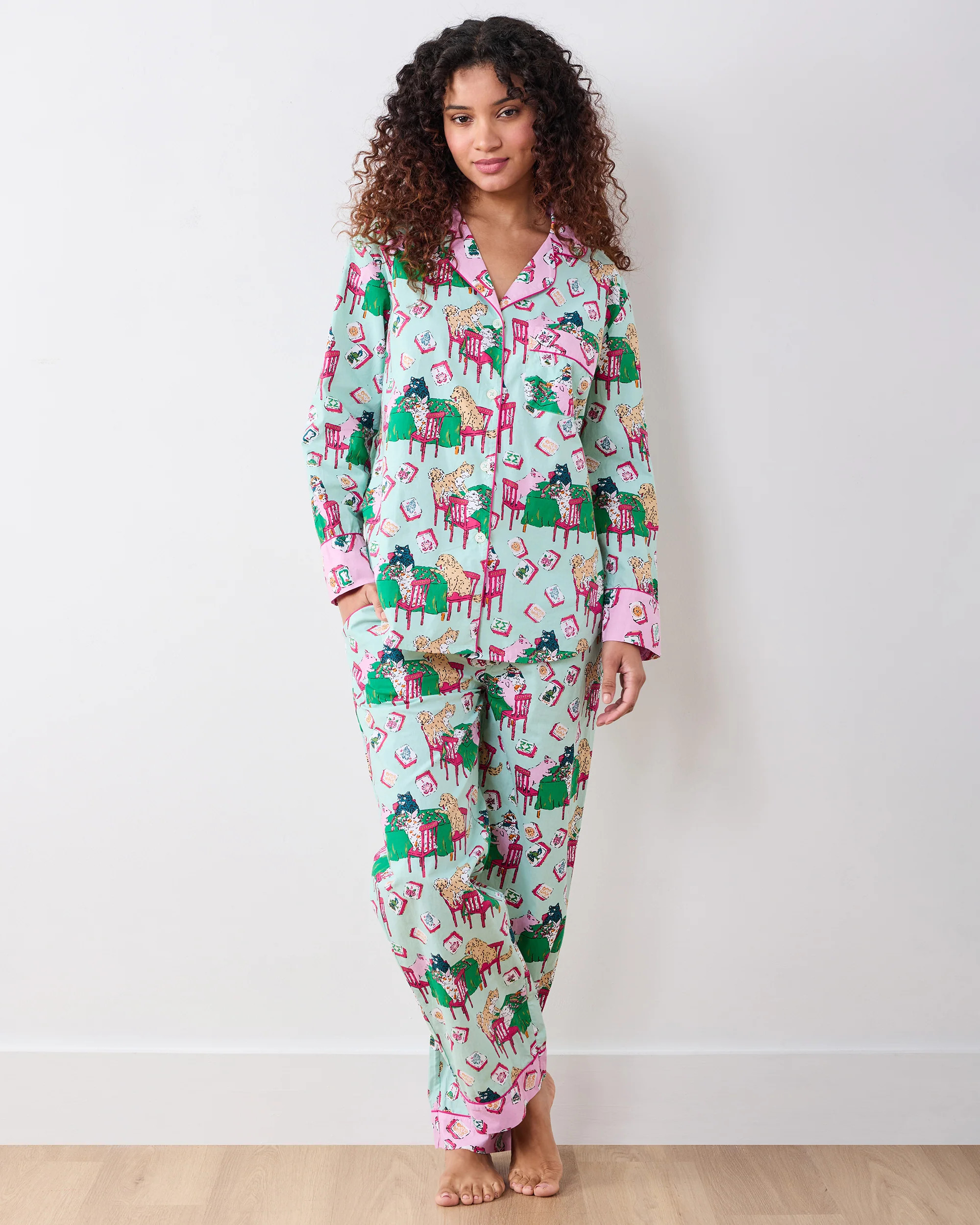 Mah Jongg Menagerie - Long PJ Set - Pale Jade | Printfresh
