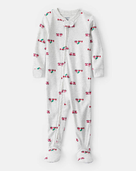 Toddler Boy Train Cotton Long-Sleeve Snug Fit 1-Piece Pajamas - Grey | Carter's Inc