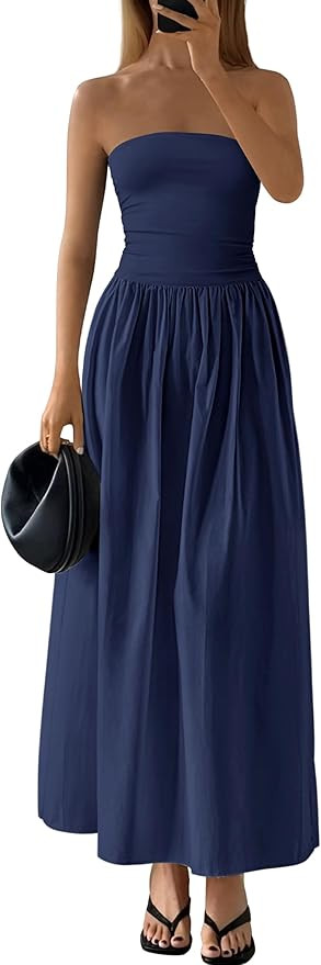 PRETTYGARDEN Women 2026 Summer Elegant Strapless Maxi Dress Tube Top Dress A Line Flowy Long Wedd... | Amazon (US)