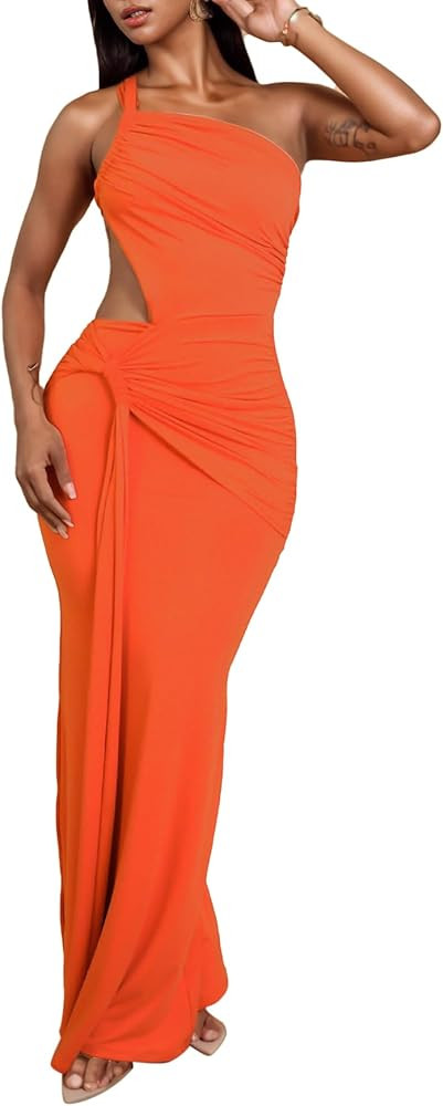 Ptorlio Womens Summer Maxi Dress Sexy Party Vacation Bodycon Ruched Backless Stretchy Asymmetrica... | Amazon (US)