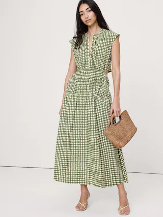 Smocked Cotton Poplin Maxi Dress with Open Back | Banana Republic (CA)