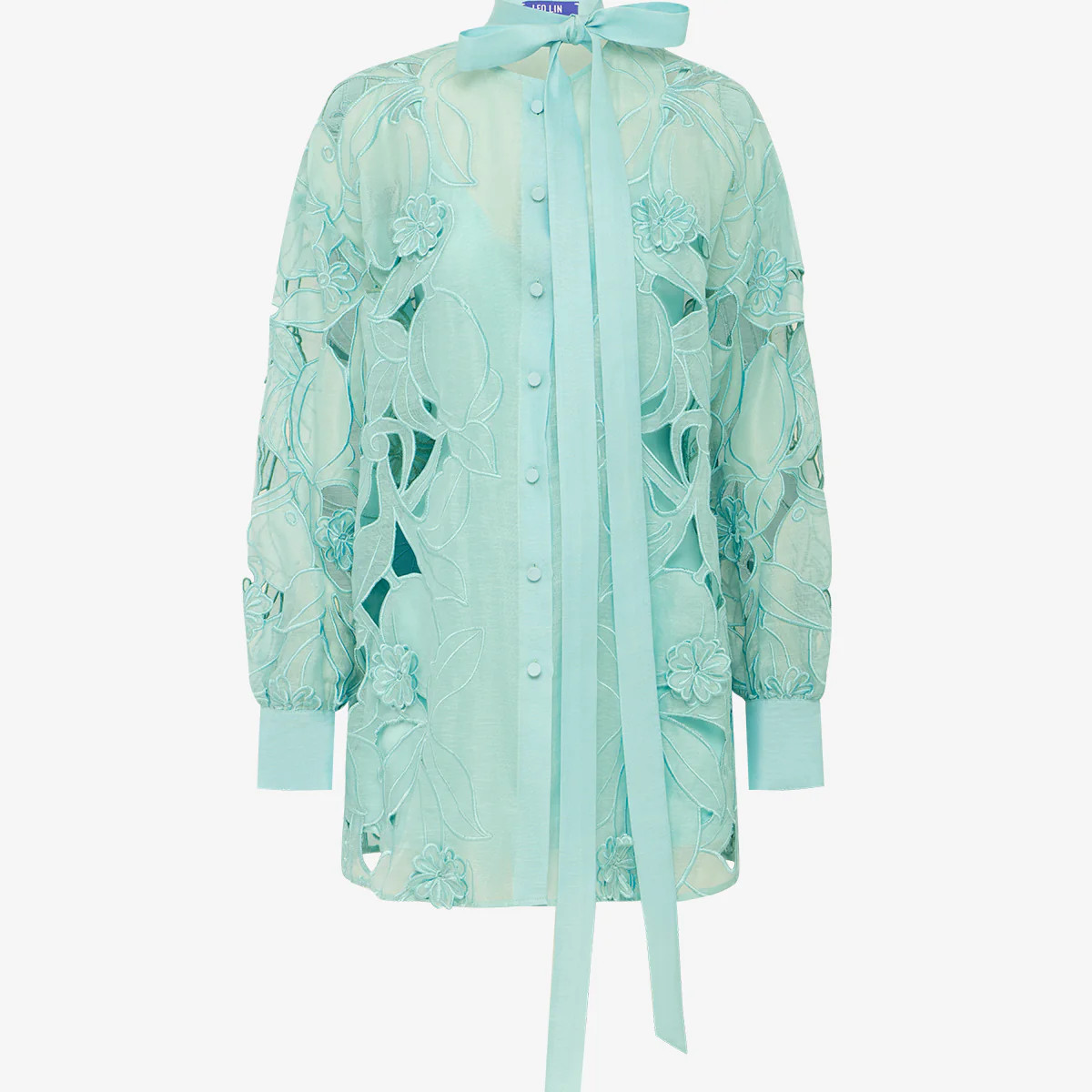 Elle Appliqué Blouse - Pale Turquoise | LEO LIN US