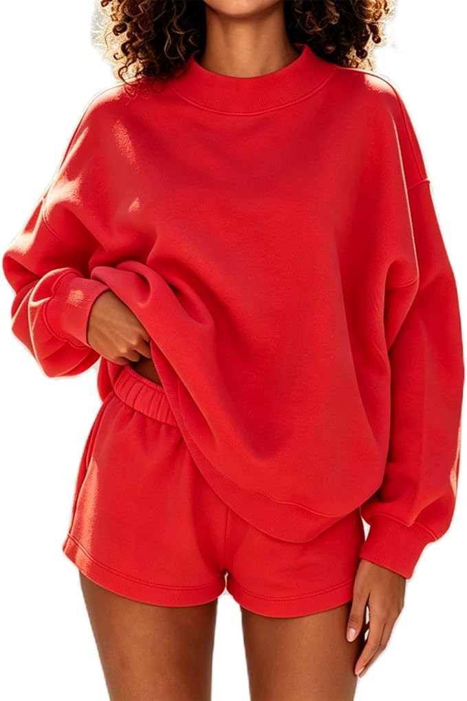 Women 2 Piece Outfits Sweat Shorts Sets Oversized Casual Lounge Matching Set Sweatsuit Tracksuit ... | Amazon (US)