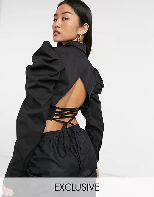 COLLUSION crop shirt with tie back in black | ASOS (Global)