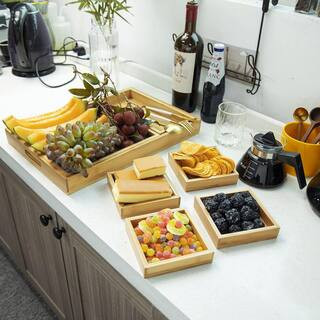 17.91 in. W x 1.77 in. H x 11.61 in. D Rectangular Light Wood Color Bamboo Serving Trays with Handle for Entertaining | The Home Depot