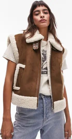 Oversized Faux Shearling Aviator Vest | Nordstrom