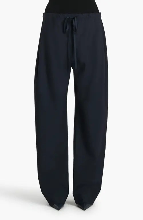 Khaite Rohen Tropical Virgin Wool Barrel Leg Drawstring Pants in Dark Navy at Nordstrom, Size Large | Nordstrom