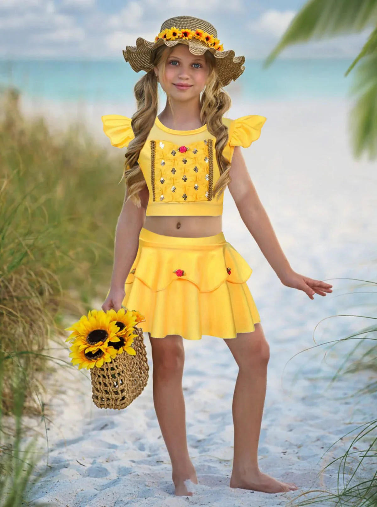 Pretty Princess Yellow Two Piece Swimsuit | Mia Belle Girls