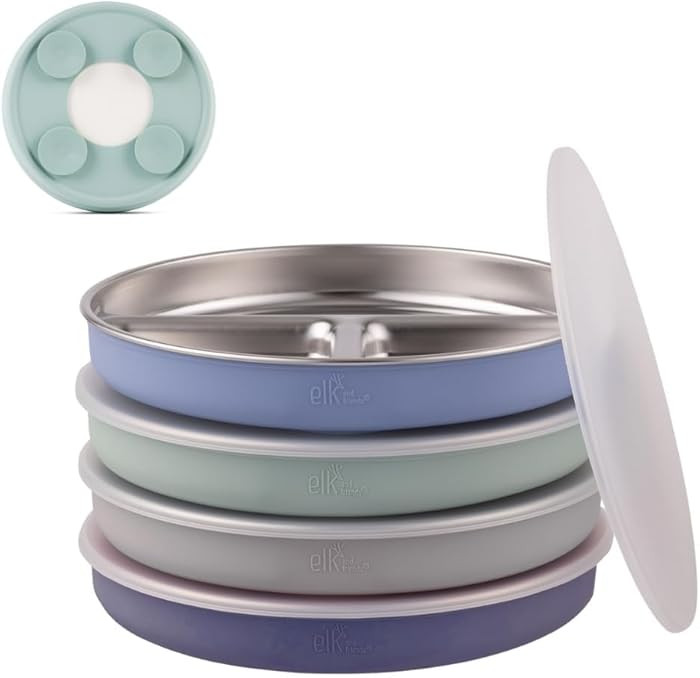 Elk and Friends Stainless Steel Divided Plates with Silicone Sleeve for Babies & Toddlers | Lids ... | Amazon (US)