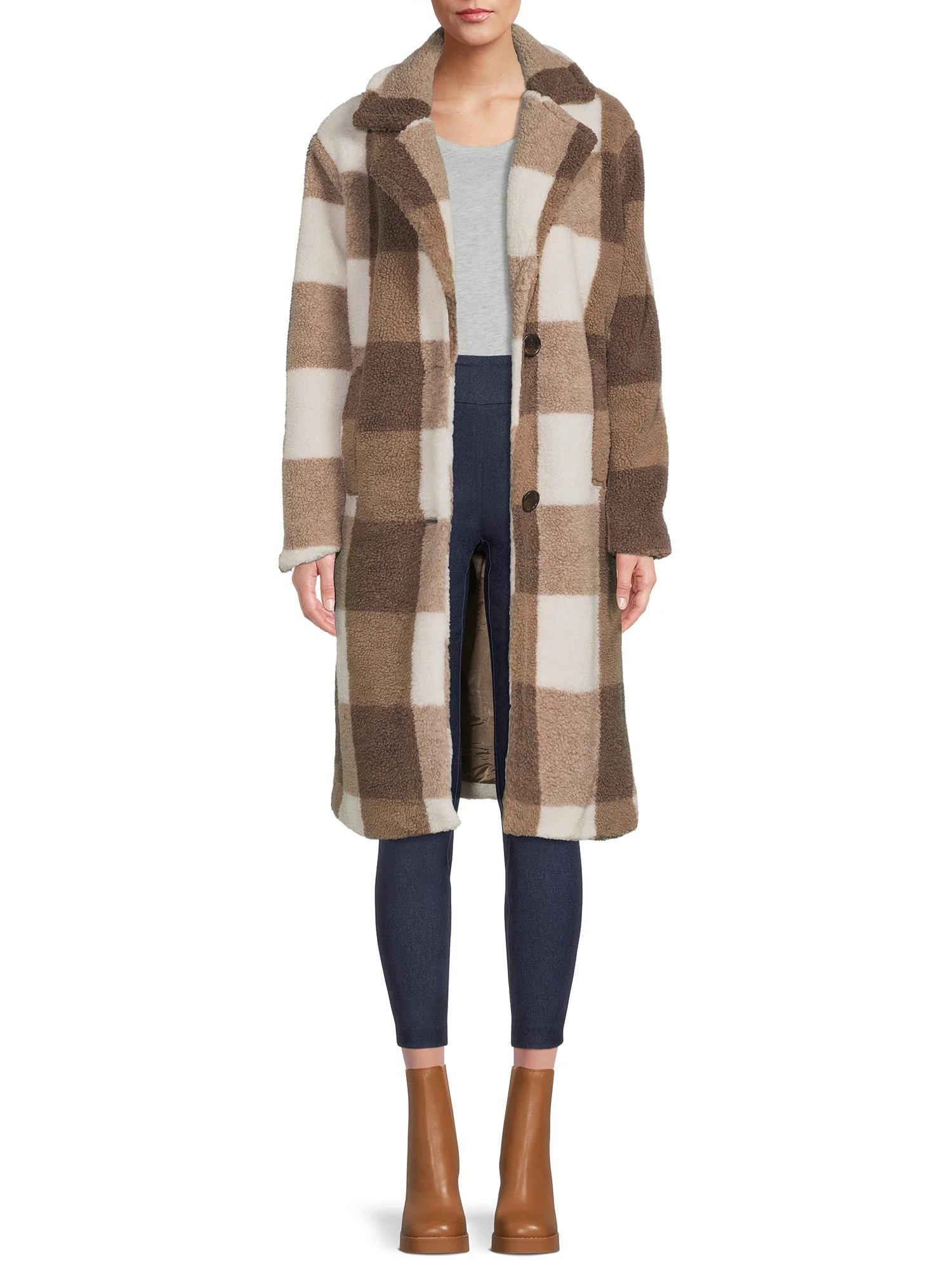 Jason Maxwell Women's Oversized Faux Sherpa Plaid Coat | Walmart (US)