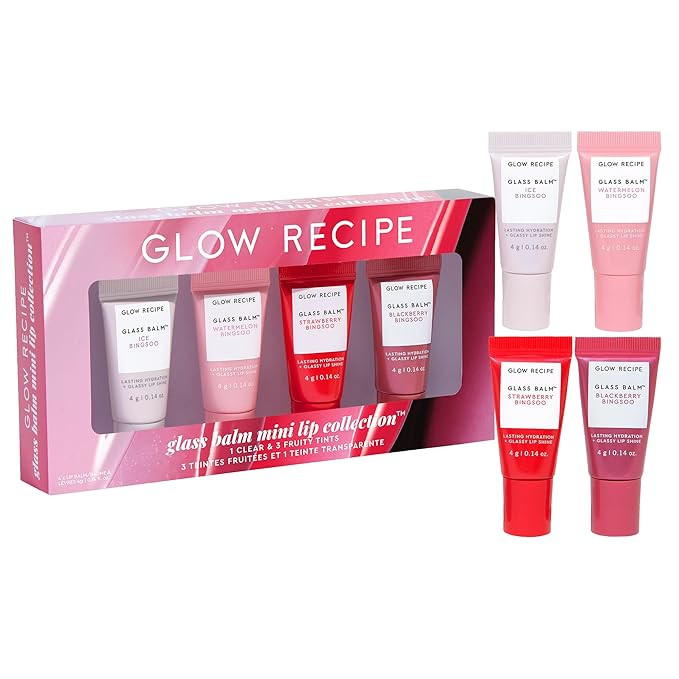 Glow Recipe Mini Glass Balm Lip Treatment Gift Set Collection - Travel Size Set of 4 Hydrating Ve... | Amazon (US)