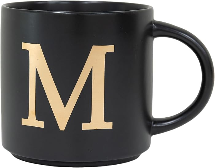COLLECTIVE HOME - Monogram Ceramic Mugs, 15 oz Golden Initial Black Coffee Cups, Elegant Alphabet... | Amazon (US)