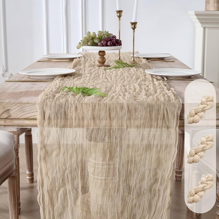 3 Pack Tan Beige Cheesecloth Table Runners, 120 Inch 10Ft Gauze Table Runner for Wedding Birthday... | Amazon (US)
