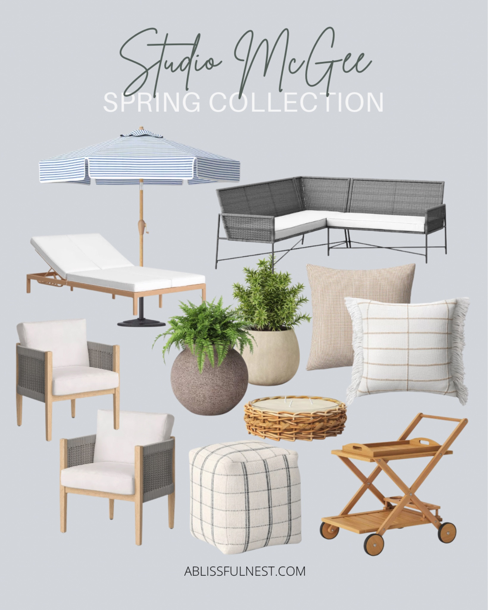 Target studio McGee 2023 Spring outdoor collection!
Outdoor furniture, patio furniture, outdoor planters, outdoor pillows, pool lounger, umbrella, striped umbrella, pouf, ottoman, bar cart, outdoor barcart, outdoor chairs 

#LTKSeasonal #LTKstyletip #LTKhome