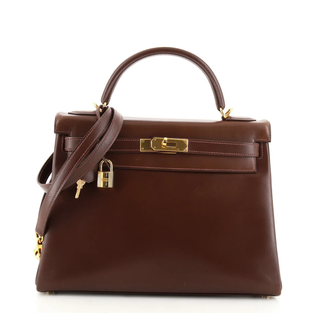 Kelly Handbag Havane Box Calf with Gold Hardware 32 | Rebag