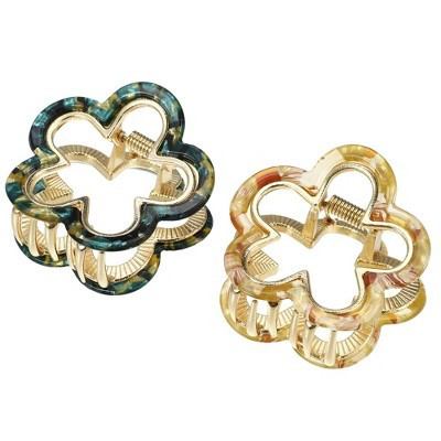 Unique Bargains Women's Acrylic Flower Hair Claw Clip Beige Green 1.97"x1.77"x1.30" 2 Pcs | Target