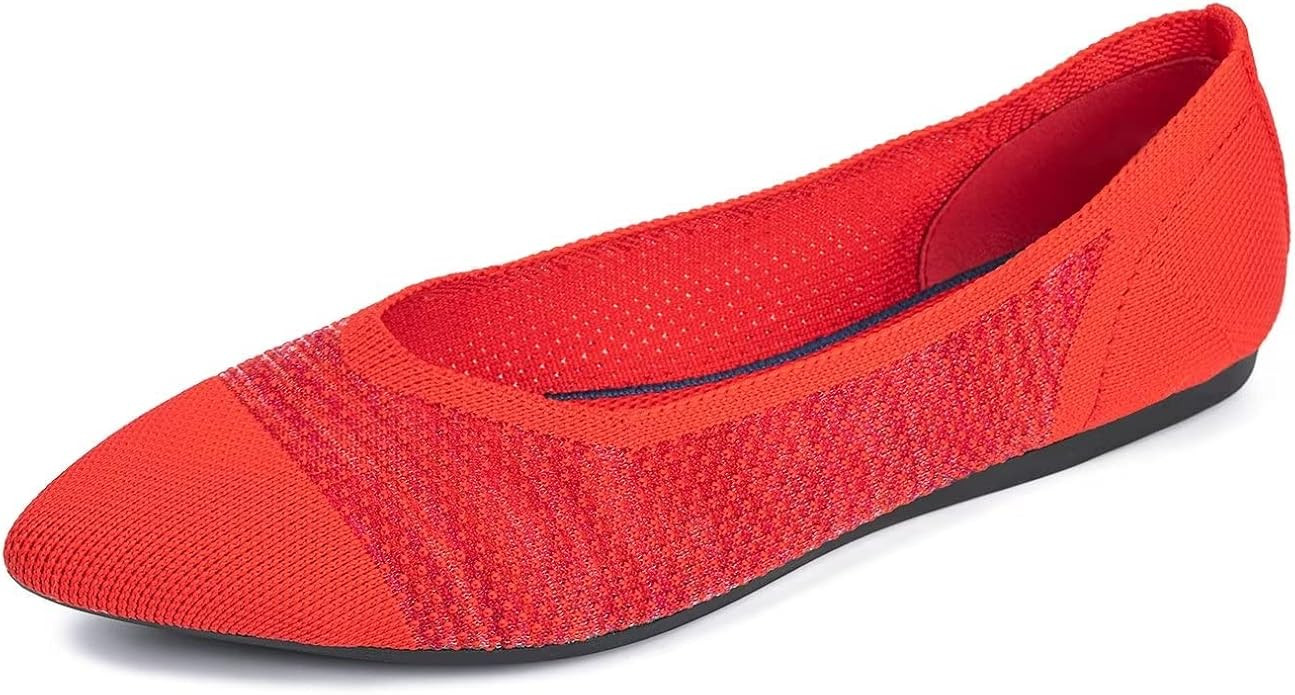 Womens Pointed Toe Ballet Flat Knit Dress Shoes Low Wedge Flat Shoes Comfort Slip On Flats Shoes ... | Amazon (US)