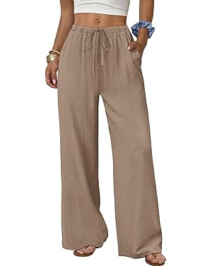 Sampeel Wide Leg Pants for Women Flowy Palazzo Drawstring Elastic Waist Trousers with Pockets Sum... | Amazon (US)