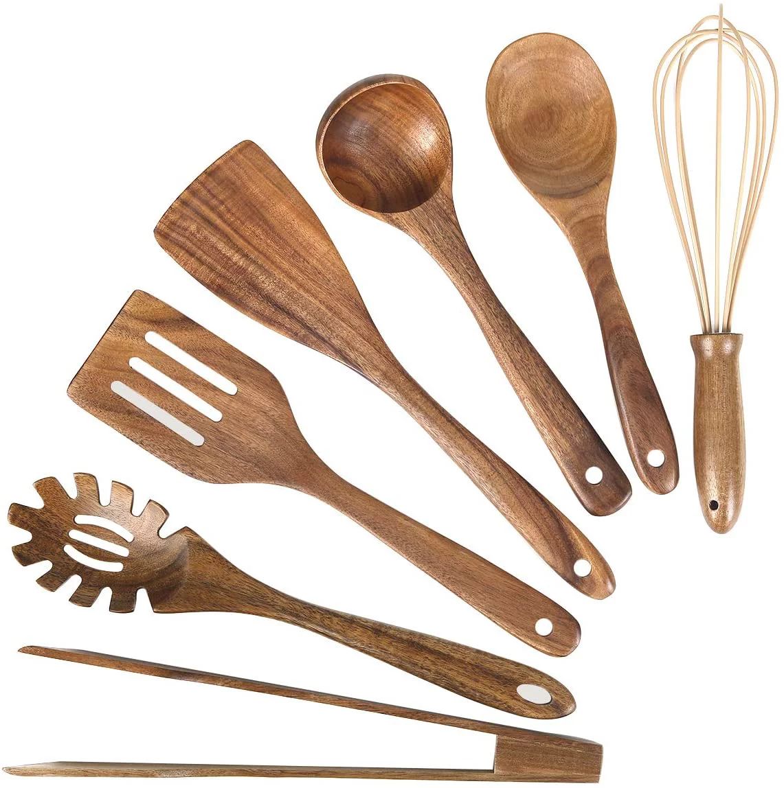 Wooden Kitchen Utensil Set, Wood Utensils Cooking Set Organic Teak Wood Spoons for Cooking,Spatul... | Walmart (US)