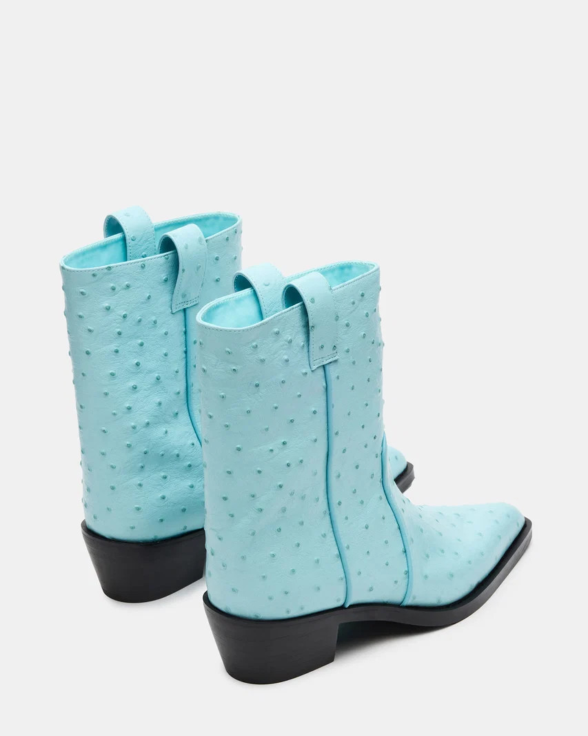 VINNY Ostrich Turquoise Leather Pointed-Toe Women's Ankle Boot | Steve Madden (US)