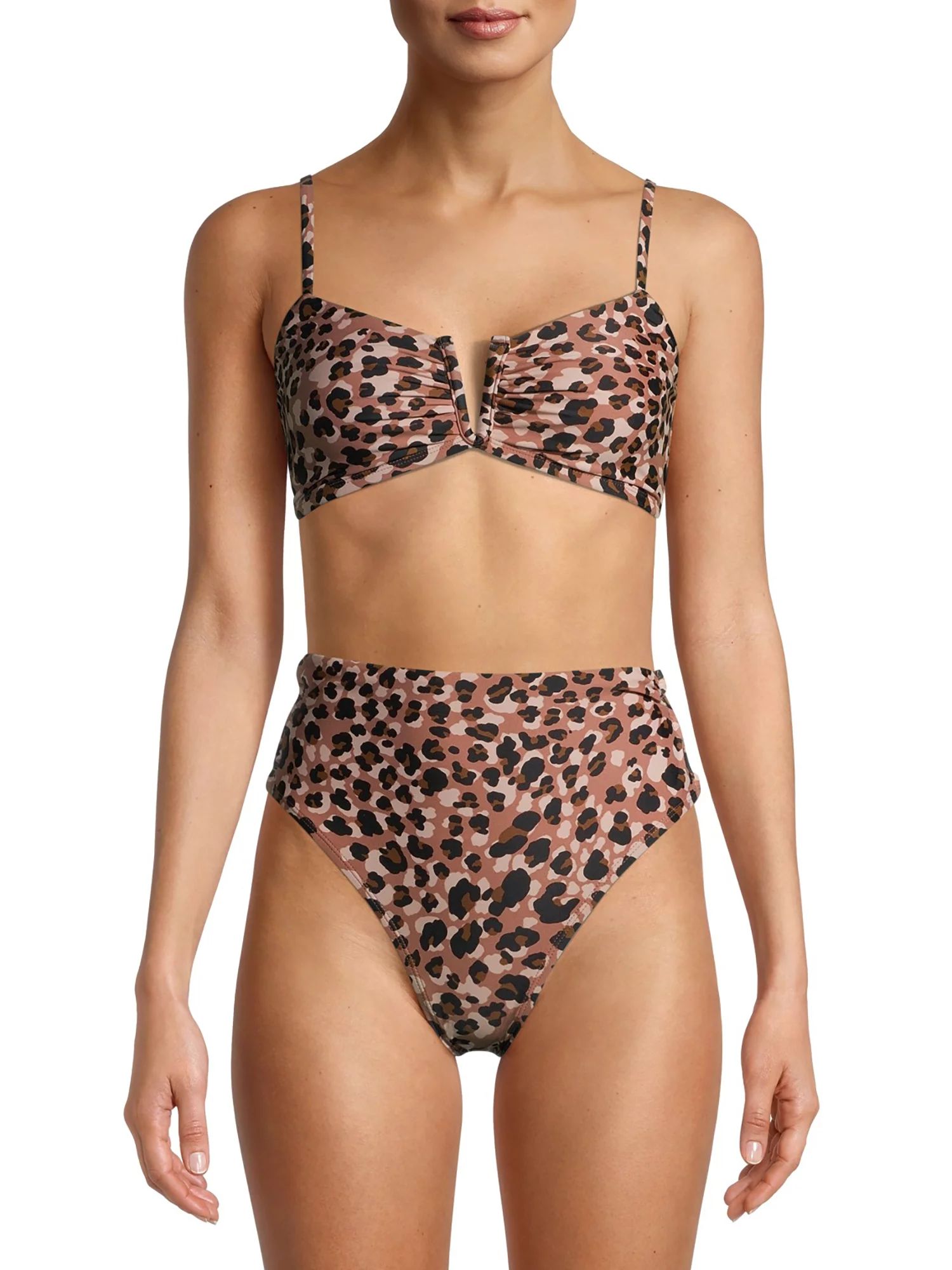 Time and Tru - Time and Tru Women's and Women's Plus Size Leopard Print V-Wire Swimsuit Top - Wal... | Walmart (US)