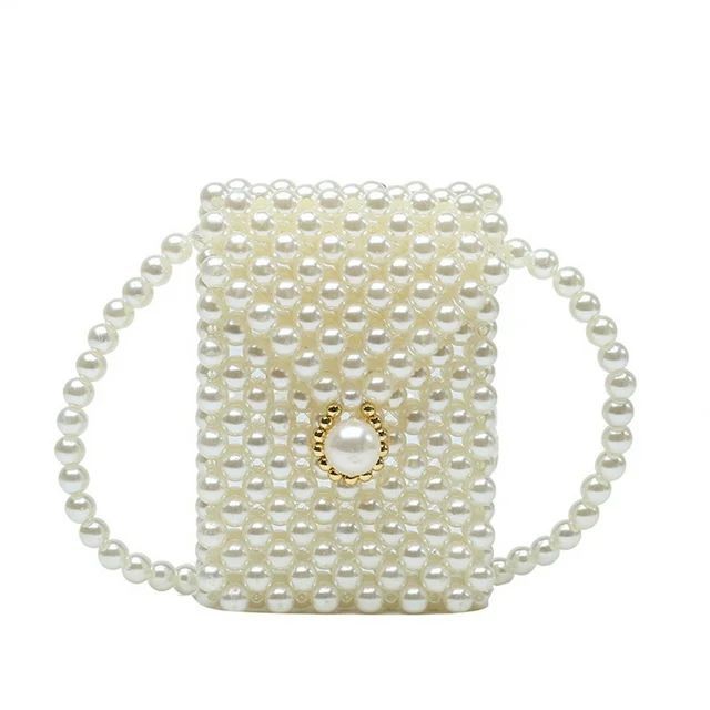 Hand-woven Pearl Bags Lady Beaded Shoulder Bag Handbag Flap Bag Mini Crossbody Bag | Walmart (US)