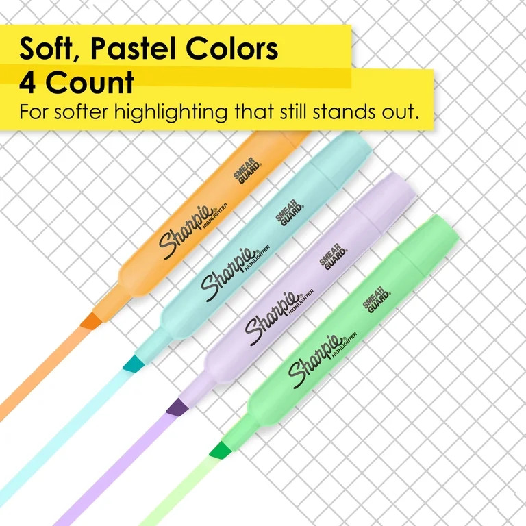 Sharpie Tank Highlighters, Mild Pastel Colors, Assorted, Chisel Tip, 4 Count | Walmart (US)