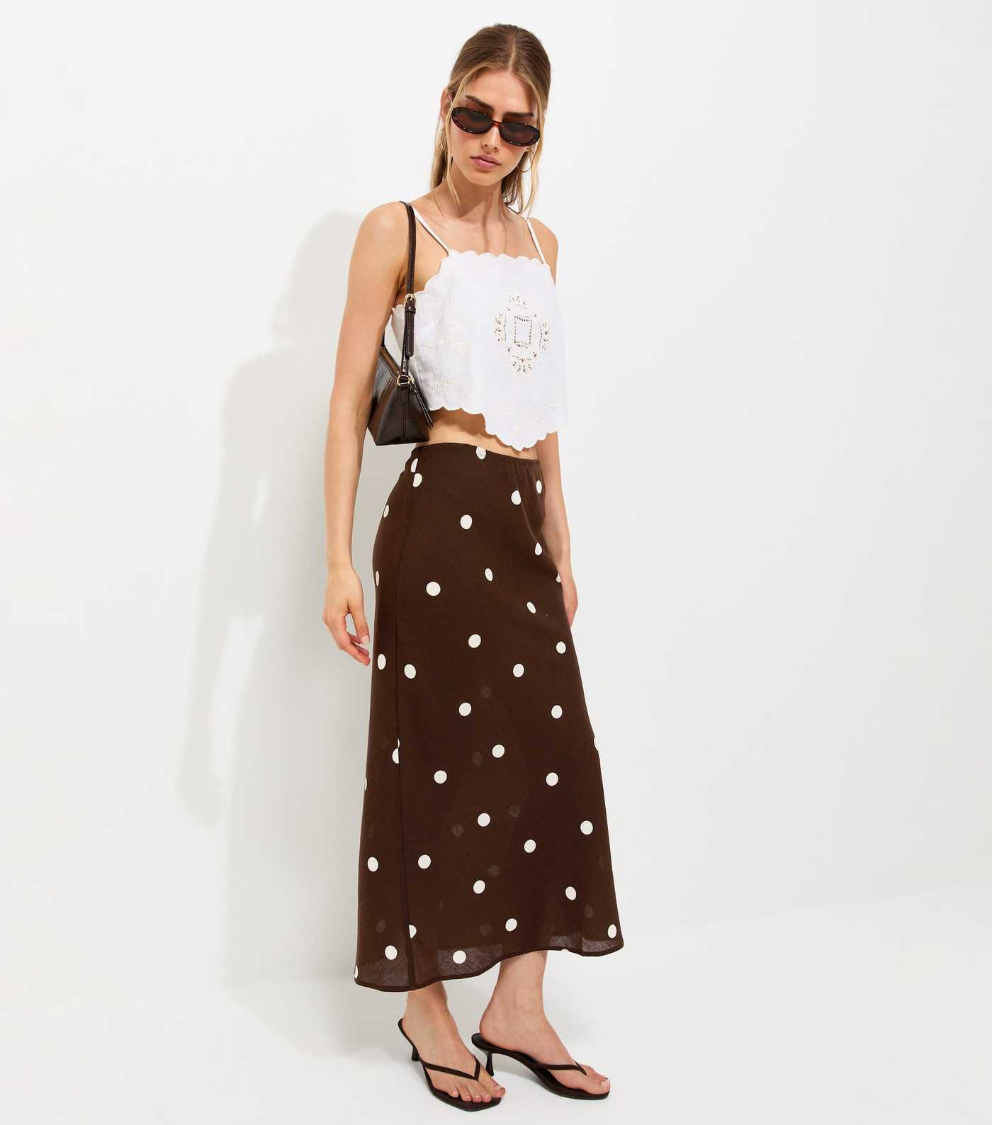 Brown Polka Dot Bias Cut Midi Skirt | New Look | New Look (UK)