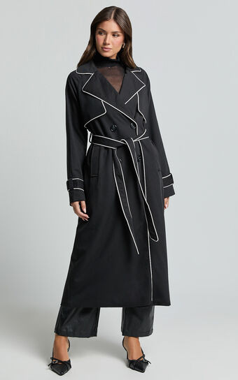 Anziel Coat - Double Breasted Longline Coat in Black | Showpo (ANZ)