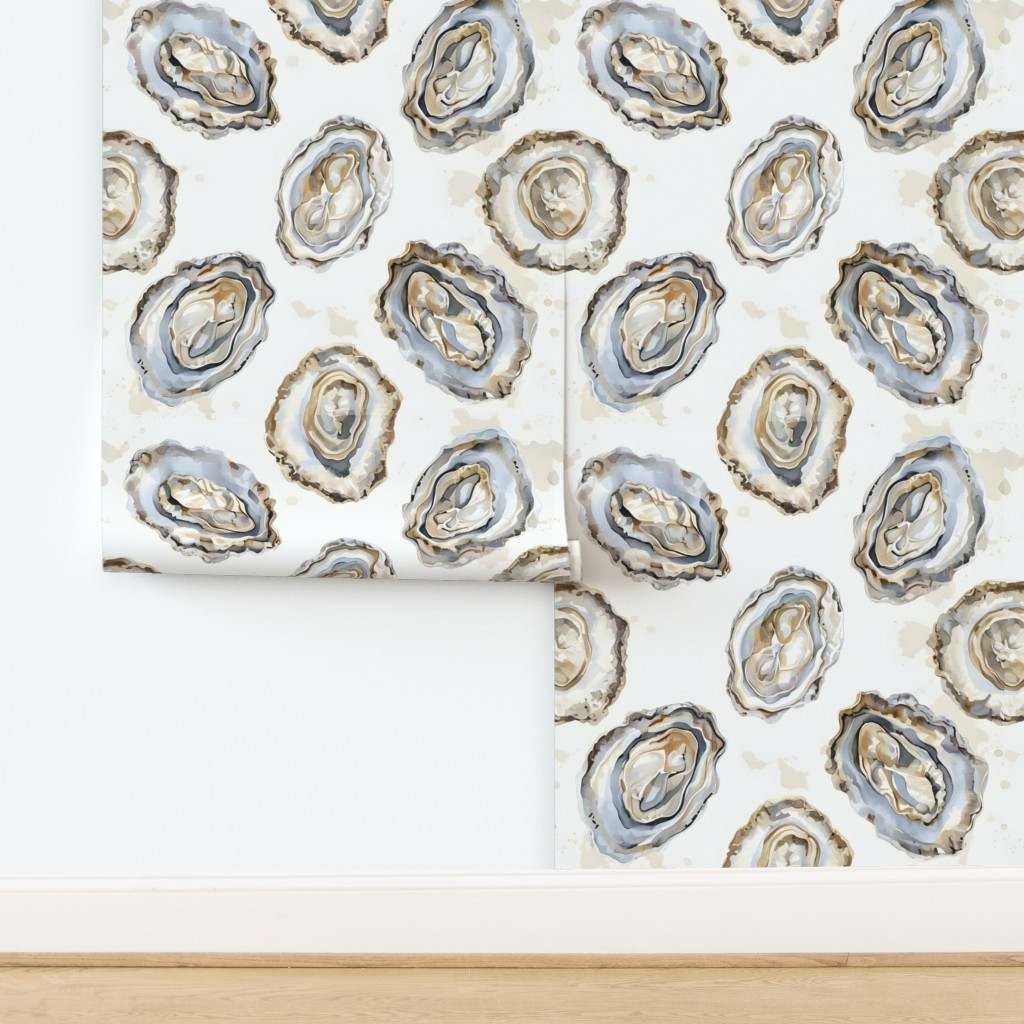 Wallpaper in Watercolor Oysters - Seafood - Beach - Coast - Food- FB0225 | Spoonflower