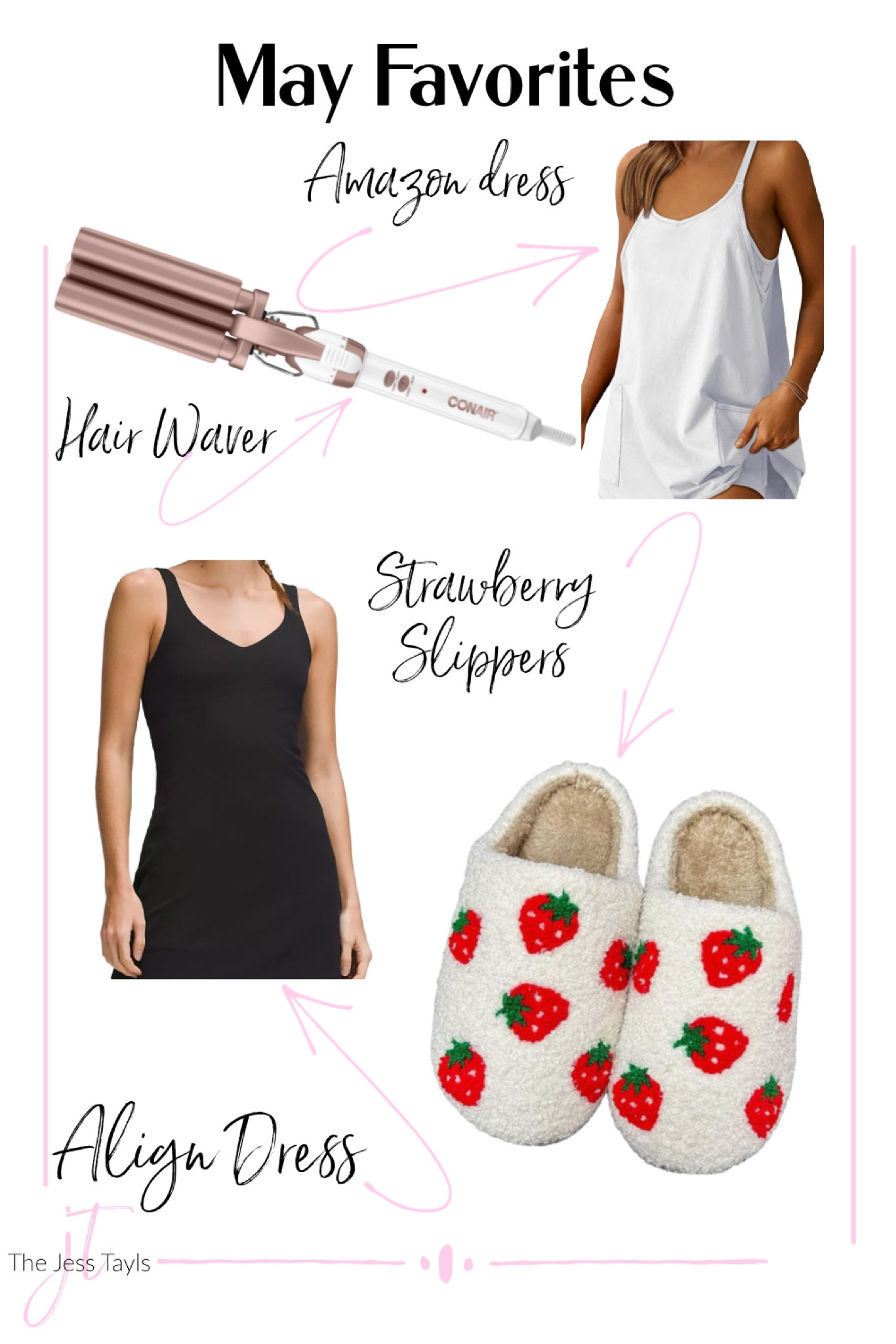 May monthly favorites 
Amazon strawberry slippers 
Amazon hair waver crimper 
Lululemon align dress 
Amazon dress romper 
Free people hot shot mini dress 


#LTKGiftGuide #LTKSeasonal