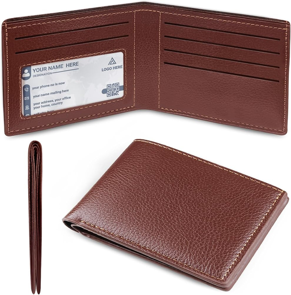 Mens Slim Bifold Wallet with ID Clear Window & 6 Credit Card Slots, Minimalist Handmade Bifold Wa... | Amazon (US)
