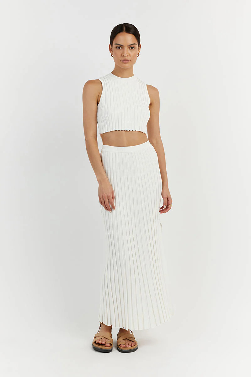 ADA OFF WHITE KNIT MIDI SKIRT | DISSH