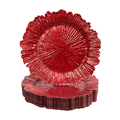 MAONAME Red Charger Plates Set of 12, Reef Plate Chargers for Dinner Plates, Plastic Decorative Plates for Table Setting | Amazon (US)