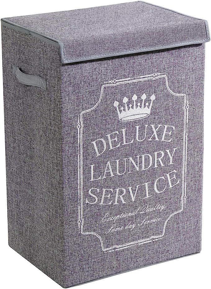 YOUDENOVA Grey Laundry Hamper with Lid, XL High Capacity Laundry Basket with Handle, 12 Inches Sl... | Amazon (US)