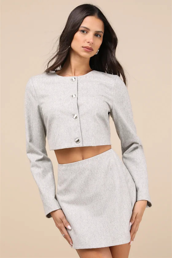 Preppy Pursuit Heather Grey Two-Piece Long Sleeve Mini Dress | Lulus