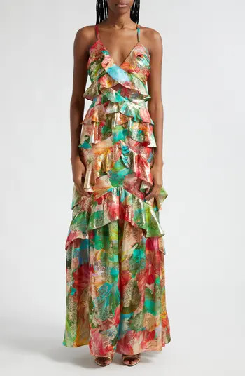 Ramy Brook Harlen Metallic Floral Ruffle Gown | Nordstrom | Nordstrom