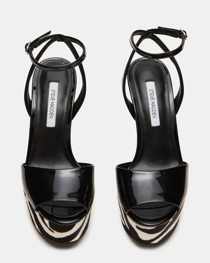 JEZZICA Black/Zebra Platform Stiletto Ankle Strap Women's Heel | Steve Madden (US)