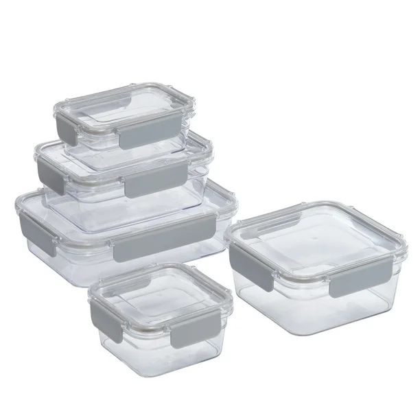 Mainstays 5 Pack Tritan Food Storage Container, Clear with Soft Silver Latches, 5 Sizes With Tota... | Walmart (US)